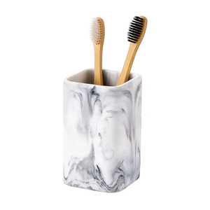 ZCCZ Toothbrush Holder for Bathrooms, White Marble Look Toothpaste and Makeup Holder, Brushes and Razors Holder, Vanity Bathroom Countertop Organizer, Toothbrush Cup