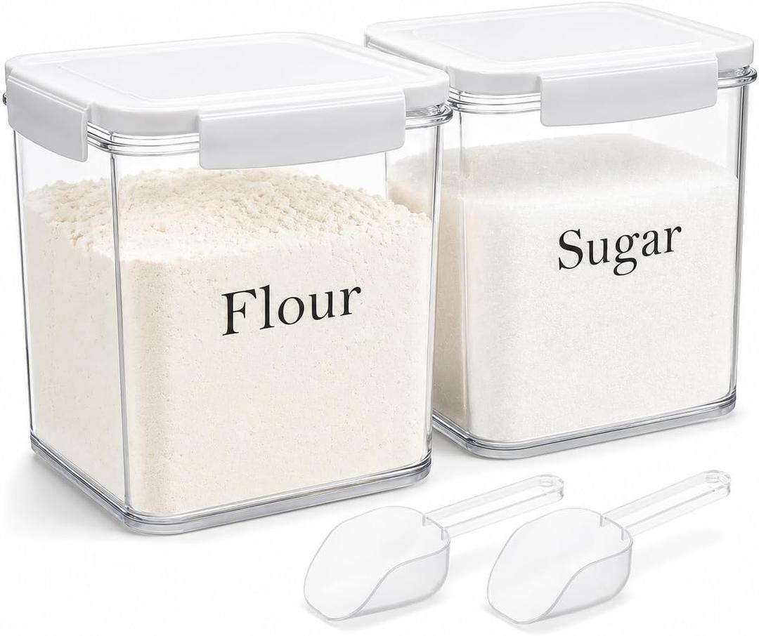 Set of 2 Large Food Storage Jars 4L - Airtight Containers with Lids, White with Free Spoon - Kitchen Canisters for Sugar,Flour,Coffee,Pantry Organization-S (Clear-2 Pack)