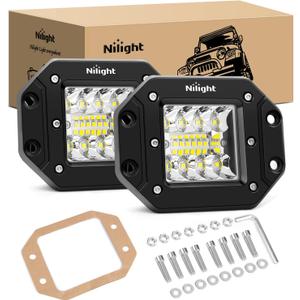 Nilight 2PCS 42W Flush Mount LED Light Pods Spot Flood Combo Backup Reverse Driving Headlamp Mount on Bumper Grille for 4x4 Offroad Truck SUV
