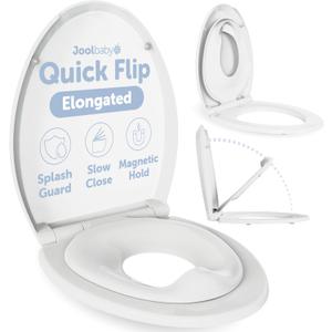 Quick Flip Toilet Seat with Built-in Potty & Splash Guard for Toddler Training, Slow Close - Jool Baby (Elongated)