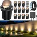 All-in-One Low Voltage Landscape Lighting 12W LED Well Lights IP67 Outdoor In-Ground Lights Waterproof with 144W Transformer, 2700K Warm White Pathway Lighting for Yard Garden, 12 Pack