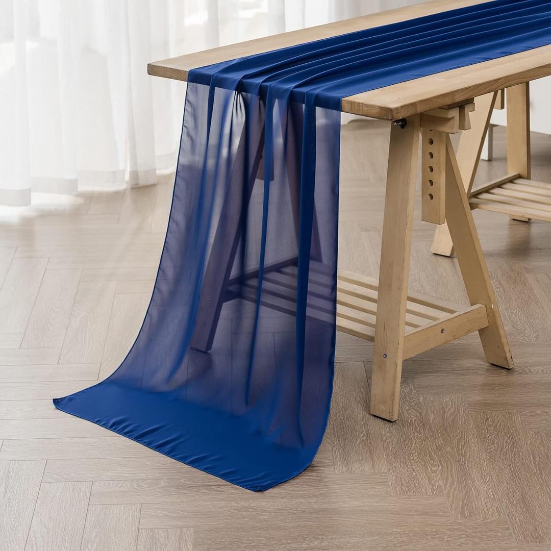 6 Pack 9ft Chiffon Table Runner 14x108 Inch Sheer Romantic Table Runner for Wedding Birthday Party Bridal Shower Outdoor Decoration-Royal Blue