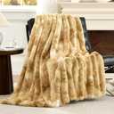 Cozy Bliss Faux Fur Throw Blanket for Couch, Fuzzy Soft Plush Thick Striped Blanket for Sofa Bedroom Living Room, 50 * 60 Inches Tie-dye Khaki