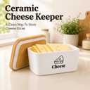 Cheese Container for Refrigerator, Ceramic Cheese Keeper with Airtight Bamboo Lid, Lunch Deli Meat Containers for Fridge,Shredded Cream Block Sliced,Grated,Cheddar Cheeses Storage Box Saver keeper, 700 ml