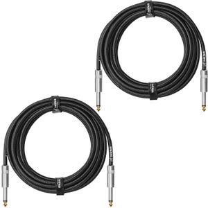 Guitar Cable 15ft 2-Pack, Tweed Cloth Braided Instrument Cable, 1/4 Inch Straight TS to Straight, for Electric Guitar/Bass/Amp, Black