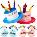 Coume 2 Plush Birthday Hats for Adults, 2 Sweet Cream Glasses, Party Novelty Decorations Happy Birthday Hats (Blue,pink)