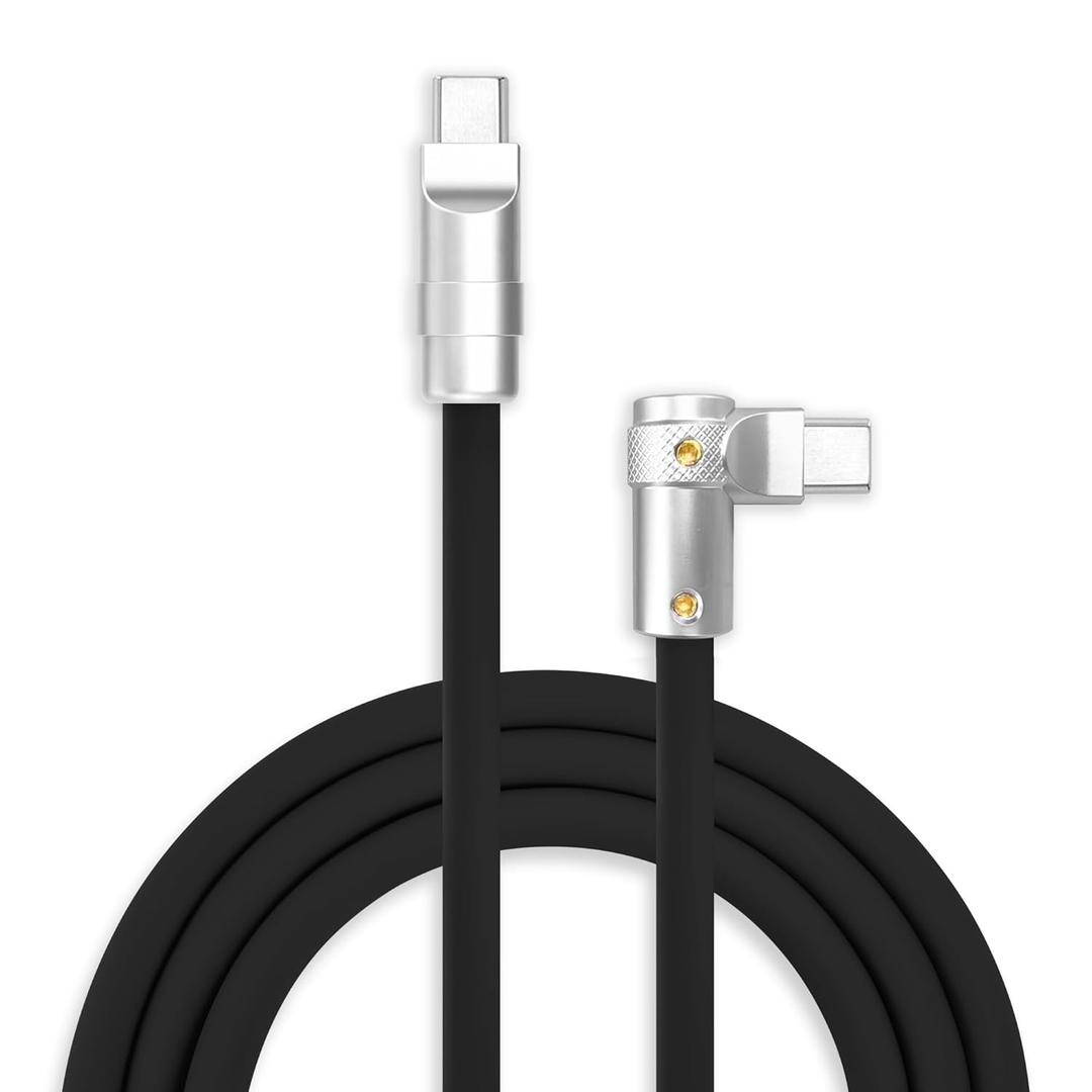 chubbycable FlexElbow 90 Degree 240W Fast Charging Cable Right Angle USB C Cable Silicone Charging Cord Compatible with iPhone 17-15 Series iPad, Black, Type-C to Type-C, 9.8FT