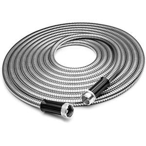 304 Stainless Steel Garden Hose by Gustyfind Garden- 50ft, Kink Free, Light Weight, Flexible, Puncture Proof, Non Chewable by Pets, Expandable, Weather Proof, Tear Proff, UV protected (50Ft)
