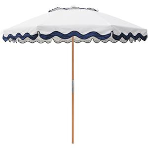 AMMSUN 7.8ft Seashore Umbrella, Outdoor Umbrella, Boho Beach & Patio Umbrella with UV 50+ Air Vent Ash Wood Pole Carry Bag & Water-Resistant Canvas (Rivulet Blue)