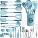 Kikcoin 43Pcs Large Kitchen Utensils Set - Silicone Cooking Utensils Set, Dishwasher Safe Spatula Set for Non-stick Cookware, 446F Heat Resistant Kitchen Utensils Set with Holder BPA Free, Blue