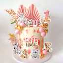 40Pcs Wild One Cake Topper Safari 1st Birthday Decorations Girl Jungle Wild One Cake Decorations Safari Zoo Animal First Birthday Party Cake Toppers Baby Shower