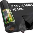 10 Mil Black Plastic Sheeting Heavy Duty, 2.5ft x 100ft LLDPE Vapor Barrier for Crawl Space Encapsulation, Moisture Barrier Film for Basement, Landscaping, Greenhouse & DIY (with Gloves)