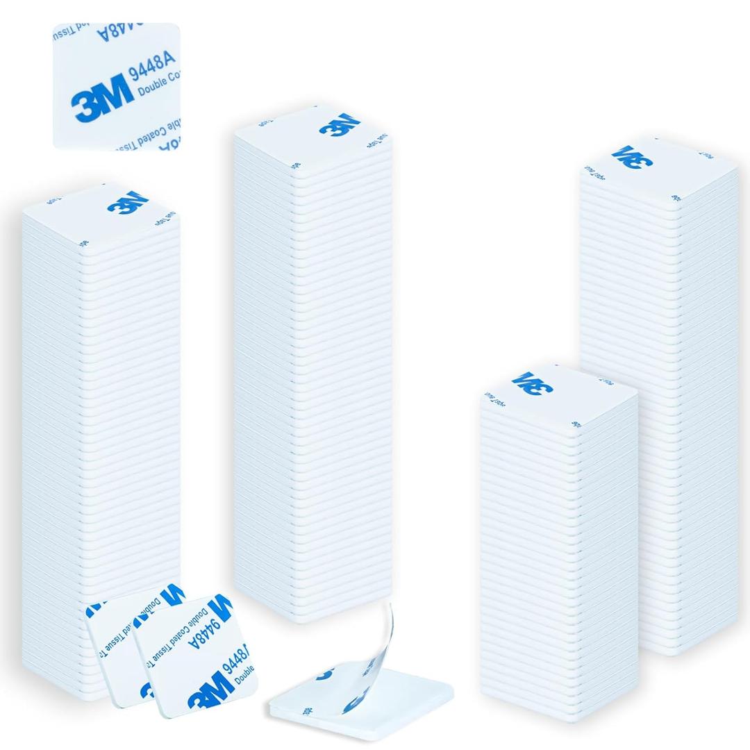 3 x Double Sided Foam Tape, Heavy Duty Adhesive Pads, 200pcs Square Mounting Tape, 1.5mm Extra Thick Waterproof Strips, Super Strong Sticky Pads for Walls, Doors, Wood, Metal, Glass, DIY Projects