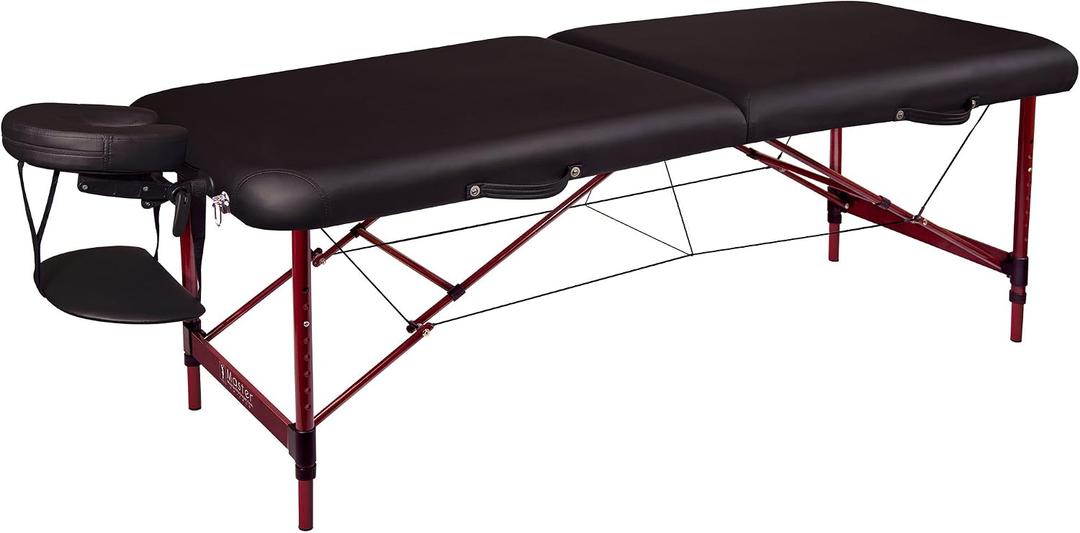 Master Massage Zephyr Lightweight Portable Massage Table Package- Tattoo Table- Spa Bed (Black, Maroon), 28x72 Inch
