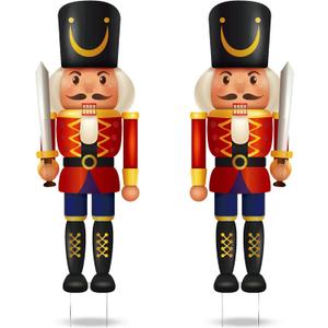 Sawysine 2 Pack Nutcracker Yard Decorations Christmas Outdoor Nutcracker Decoration Xmas Lawn Garden Sign with Stakes Door Porch Pathway Decor for Winter Holiday Party(Classic)