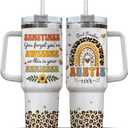 Tumbler 40 Oz With Handle Lid And Straw, Auntie Rainbow Leopard, Rainbow Travel Coffee Mug Cup, Aunt Gifts, Cups For Black Gift Daisy Print Ever Handle Coffee Best Heart