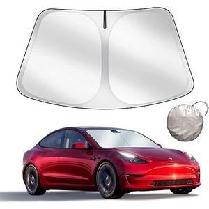 Upgraded Sunshade for Tesla Model 3/Y Windshield, Improved UV Protection Fabric, Metal Frame, Full-Size Foldable Front Sun Shade, Professional Accessories for Tesla Model 3/Y 2016 to 2025