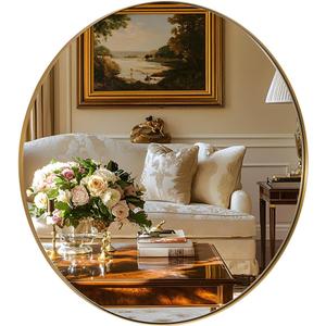 ANDY STAR Round Gold Mirror 30 inch, Brass Mirror with Brushed Gold Frame, Wall Mounted Stainless Steel Metal Frame Round Mirror for Bathroom, Living Room, Bedroom