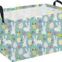 Sanjiaofeng Rectangular Easter Basket Eggs Storage Bins,Cute Storage Basket with Handles.Clothers,Books,Kid's Gifts Bins. (Bule eggs)