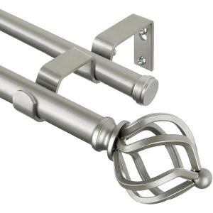 KAMANINA Double Curtain Rod 72 to 144 Inches (6-12 Feet), Dual Curtain Rods for Windows 66 to 120 Inches, 7/8 Inch Heavy Duty Drapery Rod with Twisted Cage Finials, Antique Silver