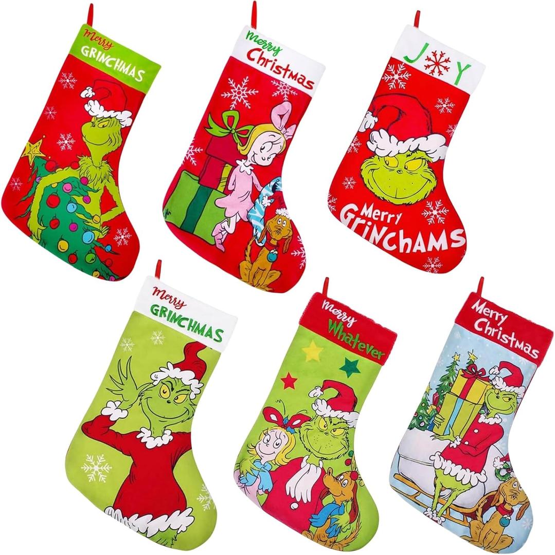 Personalized Christmas Stockings Set of 6,Christmas Stockings Bulk 6 Packs, Red Stockings Christmas,Christmas Decorations for Family Holiday Party Decor