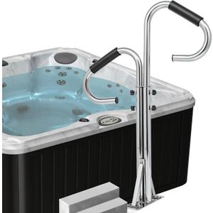 Two-Way Stainless Steel Hot Tub Handrail with 360 Handrail Rotation, Waterproof Sponge Handle, Upgraded Detachable Base, Adjustable Height 43-53In, 600-pound SPA Side Handrails for Indoor&Outdoor