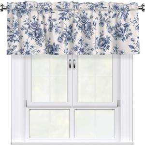 Miaoquhe Floral Valances for Windows 54"x18" Chinoiserie Flowers Blue and White Short Curtains for Kitchen Spring Vintage Small Window Treatment Rod Pocket Valance for Bedroom Dining Room Decor