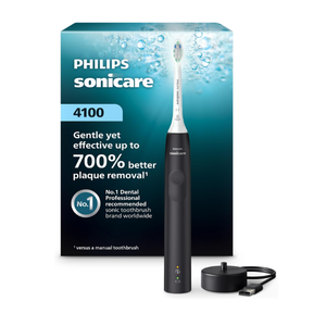 Philips Sonicare 4100 Series Electric Toothbrush  Sonic Toothbrush with Advanced Sonic Technology, Pressure Sensor, Two Intensity Settings, Smartimer & Quadpacer, Black, Model HX3681/24