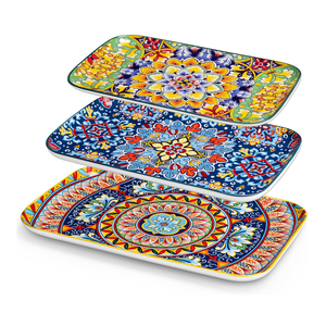 vancasso Serving Platters Set of 2, 12" Inch Rectangular Trays - Serving Platter Extra Large, Ceramic Bohemian Serving Dish for Entertaining Food, Microwave & Dishwasher Safe, Colorful