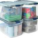 Rubbermaid Roughneck Clear 66 Qt/16.5 Gal Storage Containers, Pack of 4 with Latching Grey Lids, Visible Base, Sturdy and Stackable, Great for Storage and Organization