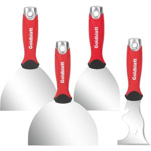 Goldblatt 4-piece Stainless Steel Joint Knife Set, 3-piece 4'', 5'', 6'' Putty Knives and 9-in-1 Multi-Tool Painter Scraper, Soft Handle with Hammer End, for Drywall