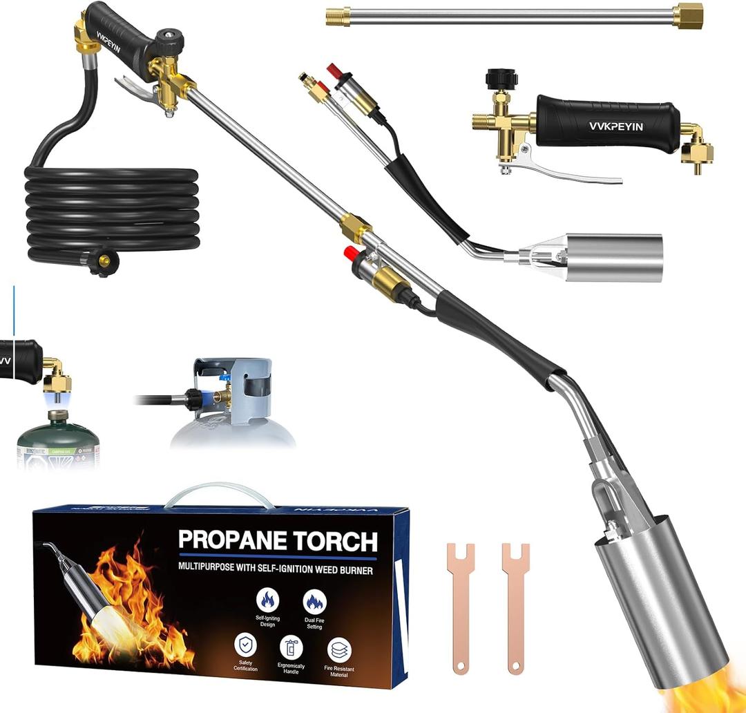 Upgrade Propane Torch Weed Burner Kit, High Output with Long/Short Mode,Self Igniter and Turbo Trigger,Heavy Duty Flamethrower with 11.5FT Hose for Weeding,Roofing,Melting Snow (Black)