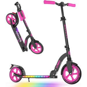 BELEEV V8 Scooters for Kids Ages 6+ with Light-Up Deck, 2 Wheel Folding Scooter for Adults Teens, 4 Adjustable Height, Lightweight Sport Commuter Scooter, Sturdy Frame, Max Load 220 lbs