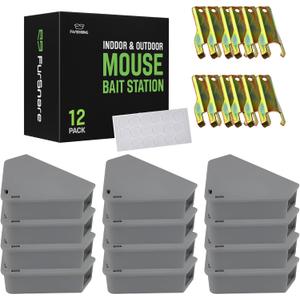 Fursnare 12-Pack Mouse Bait Stations for Outdoor & Indoor Use with Lockable Keys, Weatherproof, Safe for Kids & Pets (Gray)