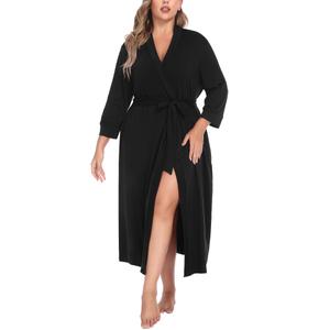 IN'VOLAND Womens Plus Size Kimono Robes Long Knit Bathrobe Lightweight Soft Sleepwear V Neck Ladies Loungewear Black 5X