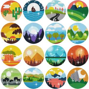 Saysurey 16 Pcs Diamond Art Magnet Kits Diamond Painting Magnets DIY for Adults Crafts Refrigerator Painting Stickers Kits for Gifts Home Decor(Landscape)