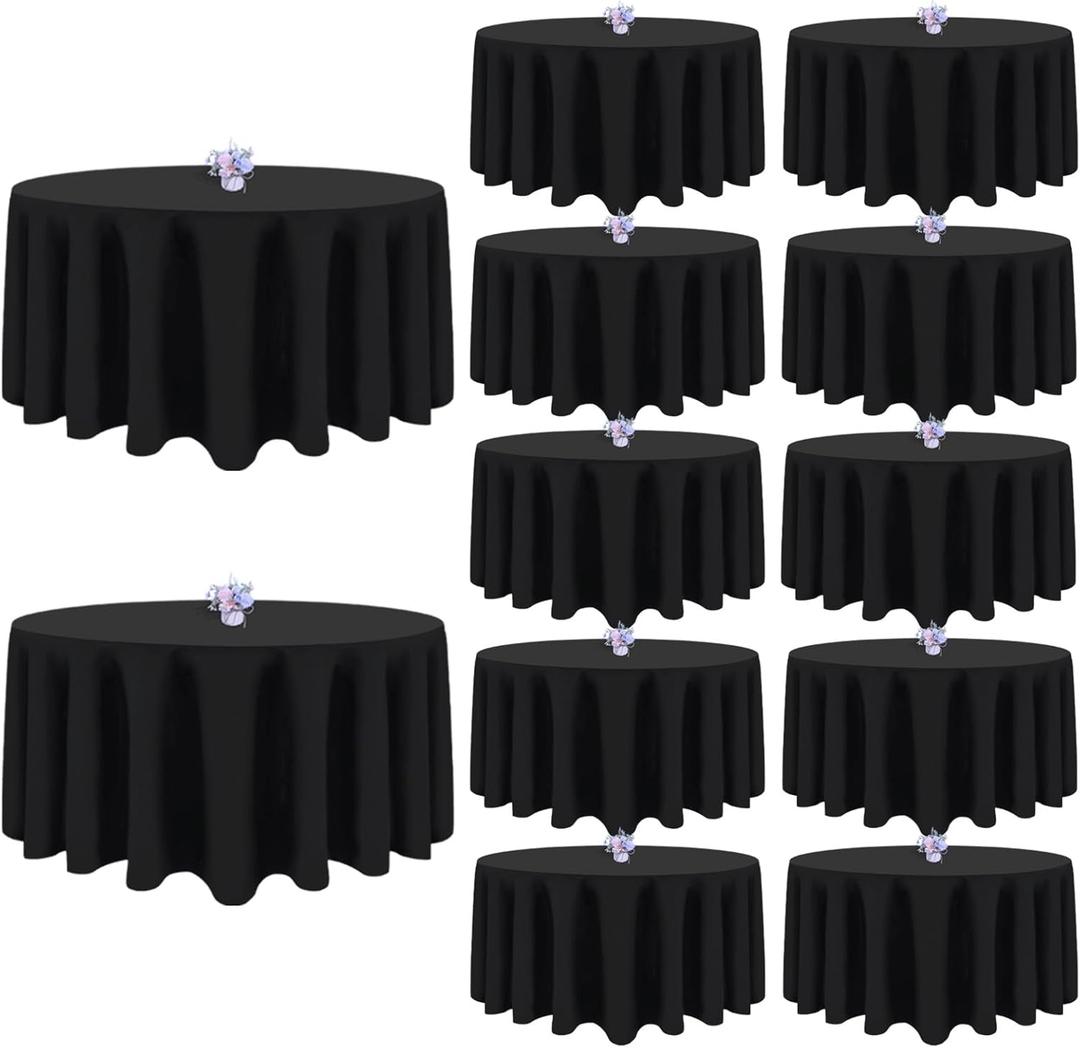 12 Pack Black Round Tablecloths 120 Inch Round Table Cloth, Wrinkle Resistant Washable Polyester Fabric Table Cloth Round Table Cover for Dining Banquet Wedding Party