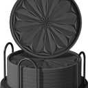 Coasters Set of 8 for Drinks, Beer, Coffee, Silicone Coasters with Holder for Home Decor Tabletop Protection Suitable for Kinds of Cups (Black)