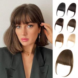 Clip in Bangs, 100% Real Human Hair Medium Brown Fake Bangs Hairpieces for Women Bangs Hair Clip Fringe with Temples Wispy Bangs Clip in Hair Extensions for Daily Wear
