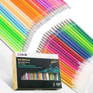 200 Colors Gel Pen Ink Refills, Glitter Neon Gel Ink Pens Refills Replace Cartridges for Adult Coloring Books Journaling Women Gifts, No Repeats