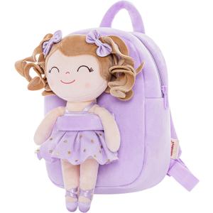 Gloveleya Toddler Backpack Baby Ballerina Girl Gifts Plush Curly Hair Ballet Backpack - White Purple 9 inches