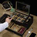 Watch Box with Tray, 2-Tier Watch Case for Large Dial Watches, 8-Slot Watch Display Case with Lid, Removable Watch Pillows, Drawer, Gifts for Men Women, Watch Organizer, Jewelry Box, Black
