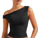 SUUKSESS Women Off Shoulder Tops Sleeveless Shirts Y2K Going Out Crop Tank Top (Medium, Black)