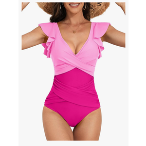 B2prity Women's One Piece Swimsuit Ruffle Slimming Tummy Control Bathing Suit Criss Cross High Waist 1 Piece Swimwear, Size Medium