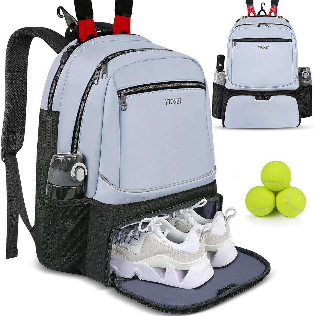 Ytonet Tennis Bag Tennis Backpack for Women Men 2 Rackets with Insulated Pocket Ventilated Shoe Compartment (Large, Blue)