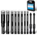 DKIBBITH 10 Pack Dry Diamond Drill Bits & Tile Drill Bit Set for Ceramic, Porcelain, Marble, Granite, Stone, Glass - Round Shank 3/16"(x2), 1/4"(x3), 5/16", 3/8", 1/2"+2Pack Masonry Drill Bits1/4