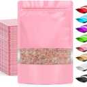 Funfery Smell Proof Packaging Bags,Mylar Clear Bags for Food Storage,Sealable Bag for Packaging,Stand Up Pouches with Window,ReSealable Bag for Small Business,Cookies,Candy(Pink,4.7x7.9in)