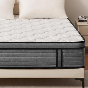 VKT 14 Inch Queen Hybrid Mattress - Medium Firm Feel Back Support, Mattress in a Box with Individual Pocket Springs, Cooling Memory Foam for Pressure Relief with CertiPUR-US Certified
