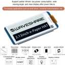 2.13inch E-Ink Display HAT V4 Version, 250x122 Resolution 3.3V/5V Black White Two-Color e-paper Screen Module for Raspberry Pi Zero/Zero W/Zero WH/2B/3B/3B+/4B, Supports Partial Refresh, SPI Interface