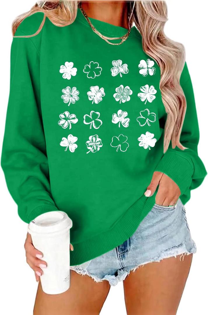 St Patricks Day Sweatshirt Women St Patricks Day Shirt Funny Shamrock Sweater Irish Lucky Long Sleeve Pullover Tops (XXL)